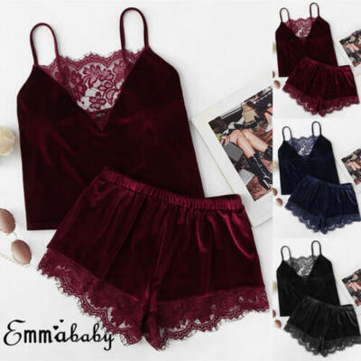 

UK Women Sexy-Lingerie Babydoll Velvet Nightwear Sleepwear Underwear Panty Suit