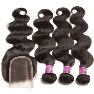 

UNice Peruvian Virgin Hair Body Wave 100 Human Hair Bundles with Closure