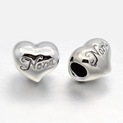 

Unfading Alloy European Beads Large Hole Heart Beads with Wrod Silver 10x11x9mm Hole 4mm