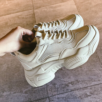 

LZJ Pantshoes Comfy Breathable Mesh Trainers Chunky Heels 5cm Womens Platform Sneakers Women Shoes Casual Female Shoes 35-40