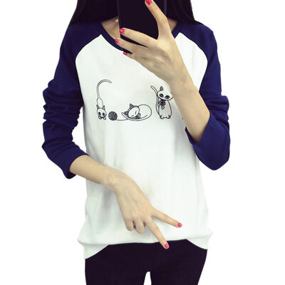 

Autumn Womens T-Shirt Lovely Character Printed Long Sleeve Tops