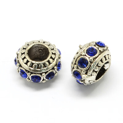 

Alloy Rhinestone European Beads Rondelle Large Hole Beads Sapphire 11x7mm Hole 5mm