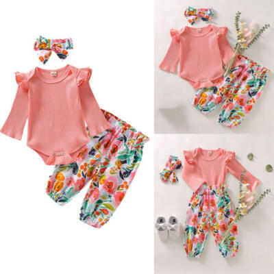 

Hot Toddler Baby Girls Autumn Clothes Floral Ruffle Tops Pants Outfits Sets 3Pcs