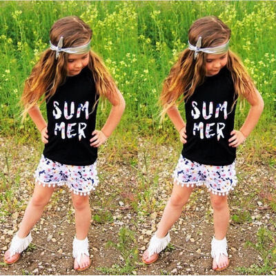 

3PCS Toddler Kids Girls Clothes Sleeveless Tops Short Pants Headband Outfits Set