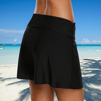 

Women Active Swim Bottom Skirted Lace up O-ring Waist Conservative Shorts Skort Bathing Swimwear