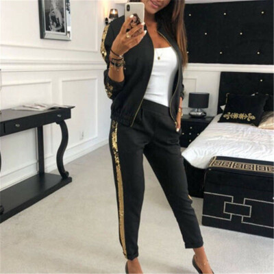 

Autumn Women Set Sequin Two Piece Set Female Zipper Long Sleeve Coat Pants Outfits Sets Streetwear Tracksuit Sets Party Clothes