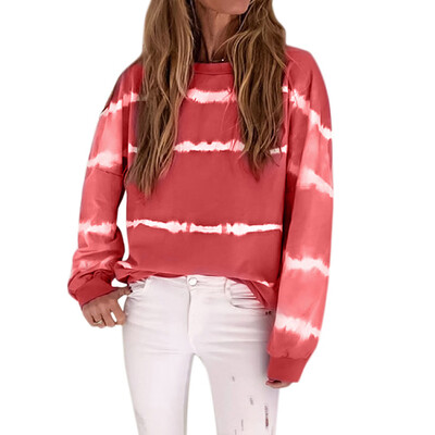

New Arrival Women Sweatshirt Stripe Print Long Sleeve Round Neck Pullover Sweatshirt Casual Loose Women Tops
