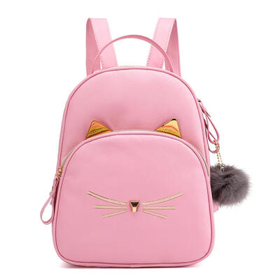 

Teenagers Backpack PU Leather School Bags Girl Cartoon Cat Square Satchel