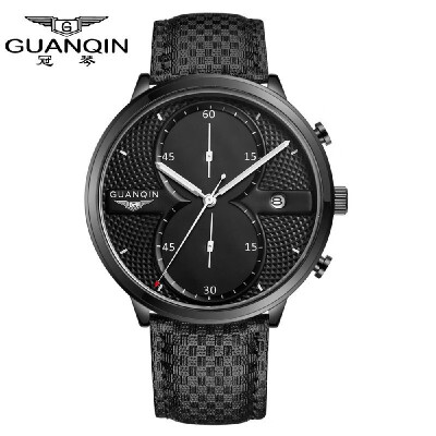 

GUANQIN 2016 Fashion Mens Luxury Top Brand Big Dial Full Black Sport Quartz Watch with Stopwatch Male Wristwatch