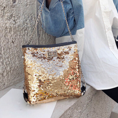 

Tailored Fashion Sequins Solid Color Wild Chain Bucket Shoulder Bag Messenger Bag