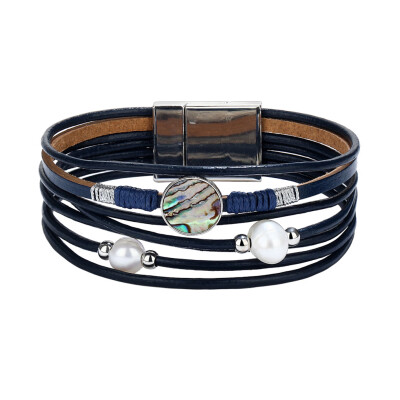 

Multi-layer Magnetic Buckle Leather Bracelet Women Girls Simulated Pearl Bangle Wristband