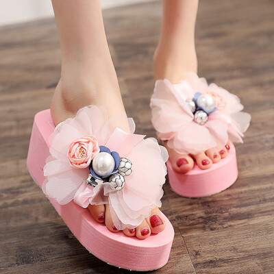 

Rose Women Girls Floral Wedges Bohemian Style Flip Flops Sandals Slippers Beach Shoes