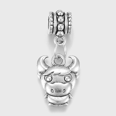 

Alloy European Dangle Beads Large Hole Pendants Cow Antique Silver 28mm Hole 4mm Pendant 15x12x3mm