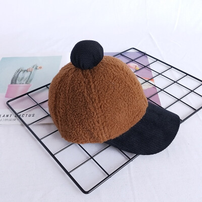 

AutumnWinter Childrens Hat Korean Boy Lamb Velvet Baseball Cap Girls Color Ball Warm Hat Tidal Baby Cap