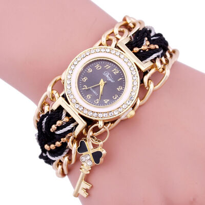 

Ethnic style ladies chain woven watch key pendant with diamonds