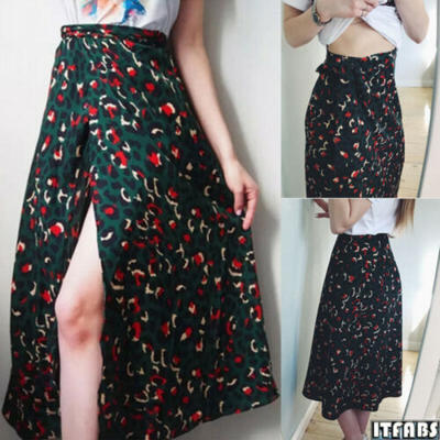 

Summer Ladies Sexy Leopard Print Knee-Length Skirt Boho Beach Party Club Skirt