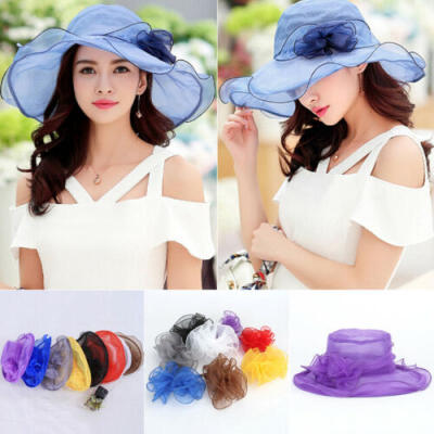 

US Women Ladies Summer Wide Brim Lace Hat Floppy Derby Beach Sun Foldable Cap