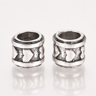 

Tibetan Style Alloy European Beads Large Hole Beads Donut with Heart Antique Silver 8x8mm Hole 5mm