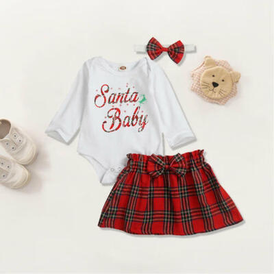 

Baby Toddler Girl Christmas Romper Long Sleeve Tops Plaid Dress Xmas Clothes
