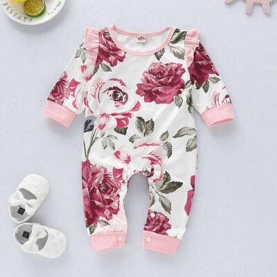 

US Toddler Newborn Baby Girls Cotton Floral Romper Jumpsuit Bodysuit Clothes Hot