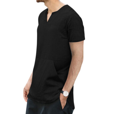 

Toponeto Mens Baggy Cotton Linen Solid Color Pocket Short Sleeve T Shirts Tops Blouses