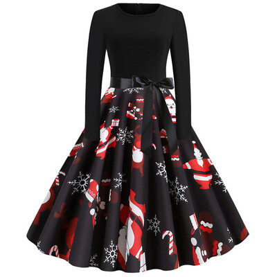 

Tailored Women Vintage Long Sleeve Christmas 1950s Housewife Evening Party Prom Dress