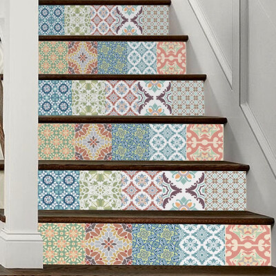 

〖Follure〗Mediterranean Style DIY Removable Stair Sticker Home Decor Ceramic Tiles Pattern