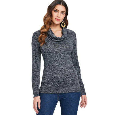 

Long Sleeves Cowl Neck Marled T-shirt