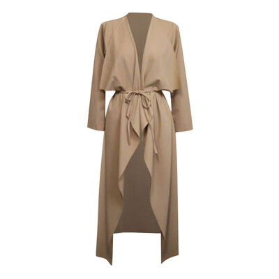 

Tailored Womens-Ladies-Maxi-Long-Sleeve-Waterfall-Belted-Duster Jacket Coat