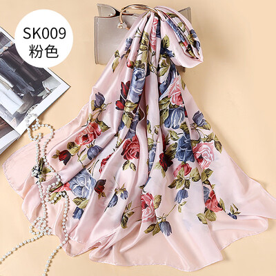 

Spring&summer new new silk satin scarf flowers&flowers sunscreen beach towel travel shawl SK009