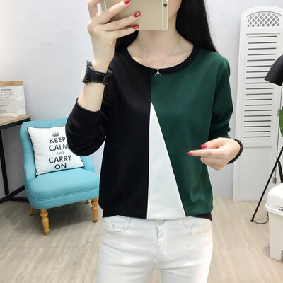

Nomeni Women Long Sleeve Patchwork Contrast Color Casual T-Shirt Blouse Top Pullover