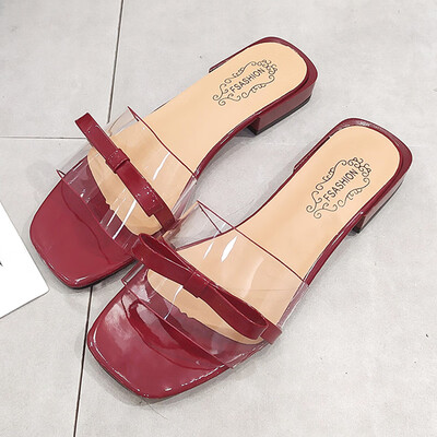 

Slippers women summer womens shoes square head thick with a word womens fashion wear Korean transparent film sandals