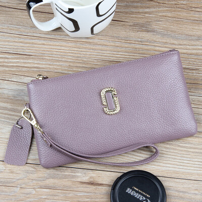 

The first layer of cowhide 2019 new womens bag leather multi-card ladys clutch bag long paragraph banknote wallet wallet