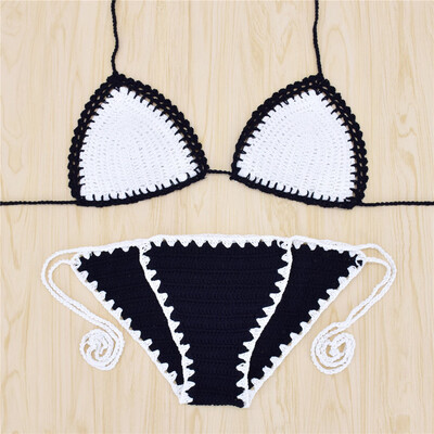 

Roseonmyhand Women Sexy Floral Lace-up Halter Knit Bikini Beach Bathing Swimwear Suit