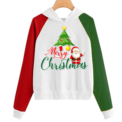 

Tailored Women Christmas Print Hooded Long Sleeves Sweatshirt Hooded Pullover Tops Shirt