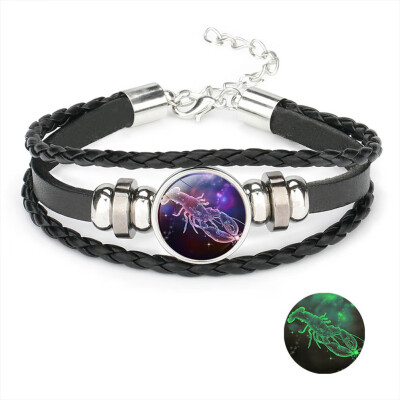 

Constellation Luminous Bracelet Leather Woven Bracelet Punk Zodiac Bracelet Jewelry For Men Women