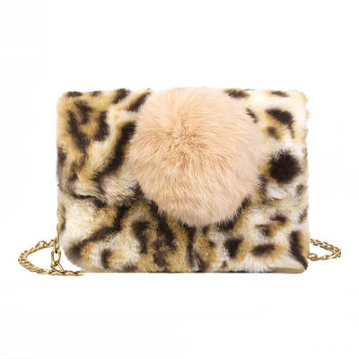 

Fashion Women Leopard Print Pompom Shoulder Bags Plush Chain Crossbody Bag