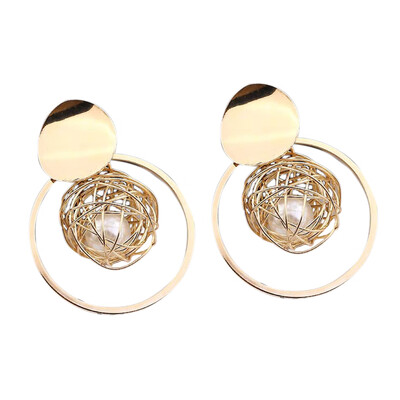 

Women Hollow Metal Ball Drop Pearl Filled Earrings Girlish Specific Eardrop Ear Decoration Jewelry