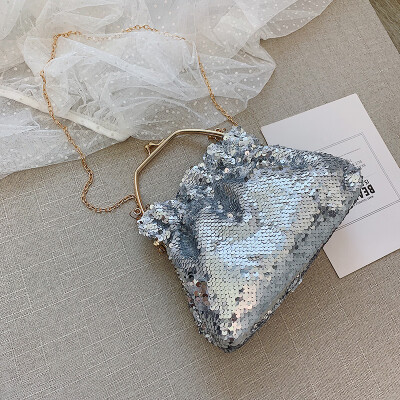 

Ins foreign air clip bag personality sequins chain womens bag new 2019 summer fans you slant bucket bag