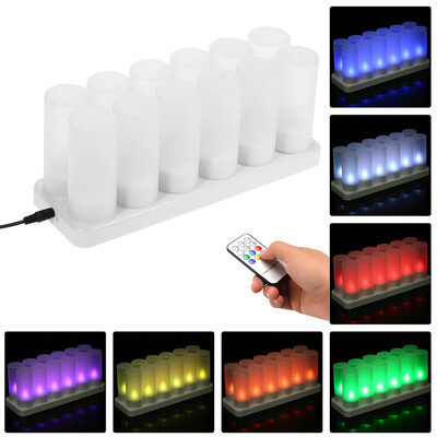 

Set of 12 Rechargeable LED Color Changing Flickering Flameless Tealight Candles Lights with Remote Control Frosted Cups Charging B