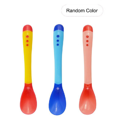 

Newborn Infant Baby Spoon Tableware Safety Temperature Sensing Baby Feeding Spoon Flatware Random Color