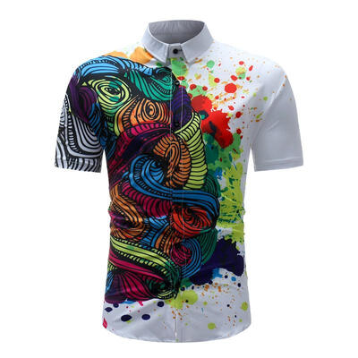 

Summer Male Shirt Casual Short Sleeve Lapel Shirt with Colorful Paint Pattern for Outdoor