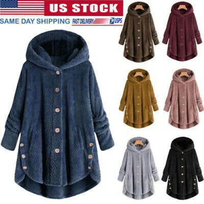 

Winter Womens Warm Fluffy Coat Overcoat Button Jacket Tops Outwear Loose Sweater