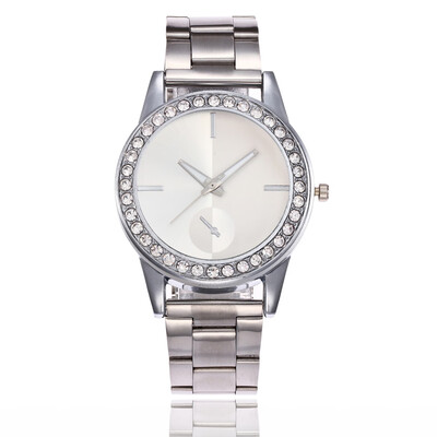 

New alloy steel belt ladies watch full diamond simple scale quartz watch hot sale