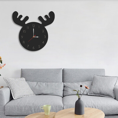 

Gobestart Nordic Style Elk Wall Clock Silent Wooden Clock for Home Living Room