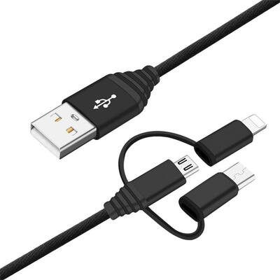 

One Drag Three Mobile Phone Data Cable 3-in-1 Lightning 8P Micro USB Type-C Fast Charging Cable For Android Apple-1m