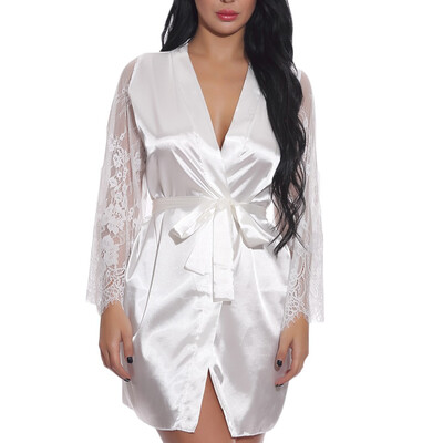 

Toponeto Women Stain Lace Sexy Lingerie Bathrobe Babydoll Underwear Sleepwear Robe Belt
