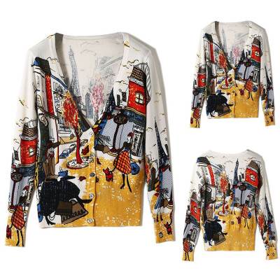 

〖Follure〗Women 2019 Autumn Winter Casual Graffiti Print Long Sleeve Sweater Cardigan