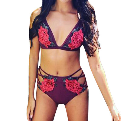 

Roseonmyhand Women Embroidery Fashion Push-Up Padded Bra Beach Bikini Set Swimsuit Swimwear