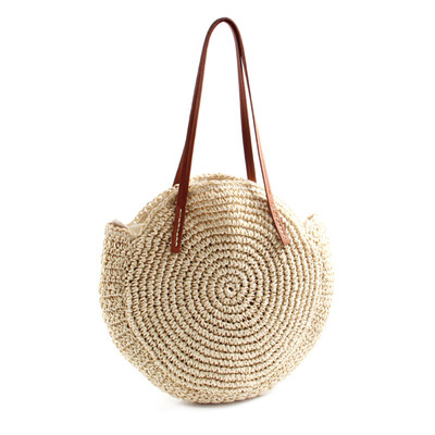 

Women Summer Beach Fashion Round Handmade Straw Woven Handbag Tote Shoulder Bag